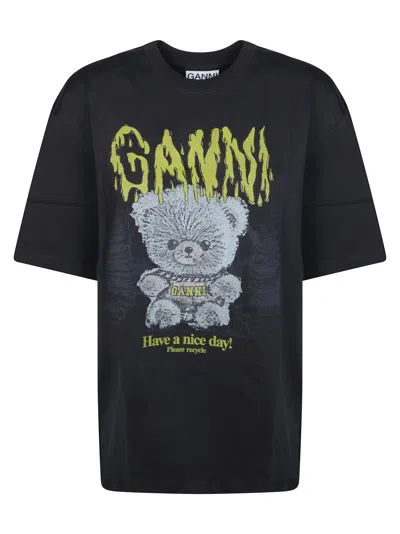 Ganni Heavy Cotton Teddy T-shirt For Women In Black