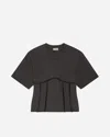 Ganni Black Shirred Peplum Blouse In Black
