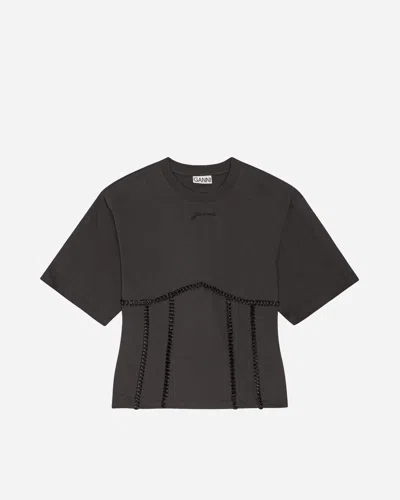 Ganni Heavy Cotton Tie Back Waisted T-shirt In Gray