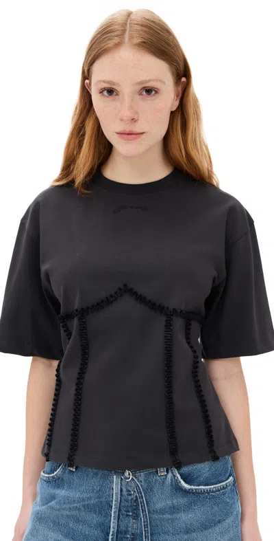 Ganni Heavy Cotton Tie Back Waisted T-shirt Phantom In Black