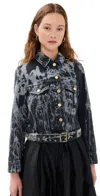 Ganni Washed Denim Belted Jacket In Washed Black/black