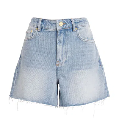 Ganni Ausgefranste Jeans-shorts In Blau