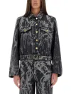 Ganni Denim Jacket With Belted Waist And Chest Pockets