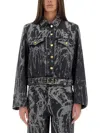 Ganni Denim Jacket With Belted Waist And Chest Pockets In Black