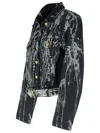Ganni Denim Jacket With Belted Waist And Chest Pockets In Black
