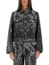 Ganni Washed Denim Belted Jacket In Black
