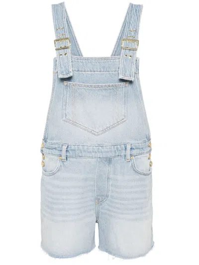 Ganni Frayed Denim Overalls In Light Denim
