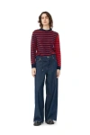 Ganni Heavy Denim Wide Drawstring Jeans In Navy