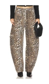 Ganni Washed Cotton Canvas Drawstring Pants In Almond Milk In Leopard