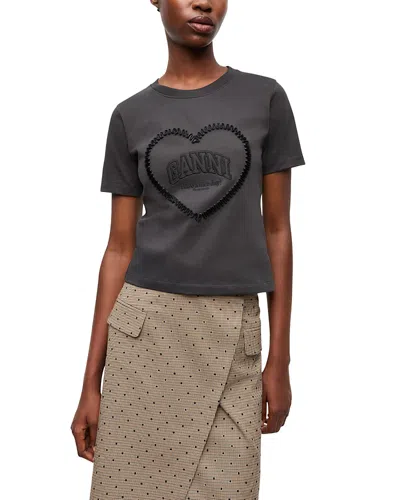 Ganni Heavy Heart Tonal Logo Tee In Phantom