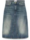 Ganni Blue Heavy Washed Denim Midi Skirt In Blue