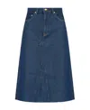 Ganni Heavy Raw-cut Hem Denim Midi Skirt In Blue
