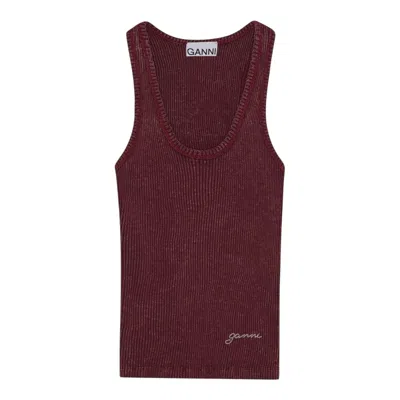 Ganni Heavy Rib Jersey Tank Top In Burgundy