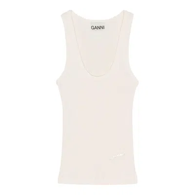 Ganni Heavy Rib Jersey Tank Top In Burgundy