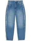 Ganni Distressed Barrel Jeans With In Blue