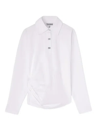 Ganni Heavy Stretch Jersey Draped Polo In White