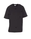 Ganni Crewneck Embroidered Phantom Heavy Short Sleeves Top In Black