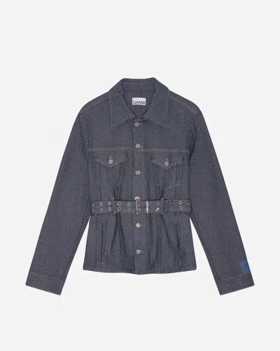 Ganni Heavy Twill Denim Short Jacket In Blue