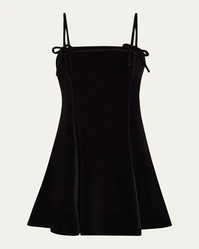 Ganni Heavy Velour Strappy Mini Dress In Black