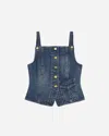 Ganni Blue Heavy Washed Denim Tank Top In Blue