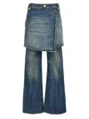 Ganni Dark Blue Heavy Washed Flared Skirt Jeans In Mid Blue Vintage