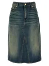 Ganni Blue Heavy Washed Denim Midi Skirt In Blue