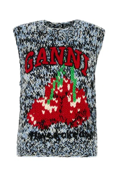 Ganni Heavy Wool Handknit Vest In Gray