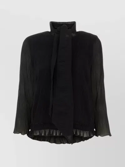 Ganni Hemline Gatherings Polyester Blouse In Black