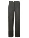 Ganni Herringbone Canvas Mid Waist Pants In Black
