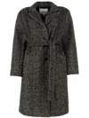 Ganni Herringbone-pattern Coat In Black