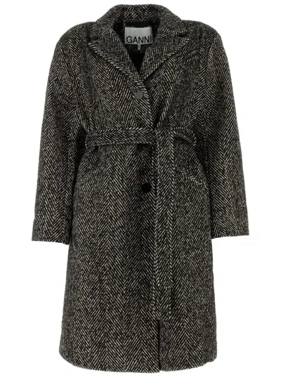GANNI HERRINGBONE-PATTERN COAT
