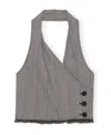 Ganni Herringbone Halter Suiting Vest In Gray