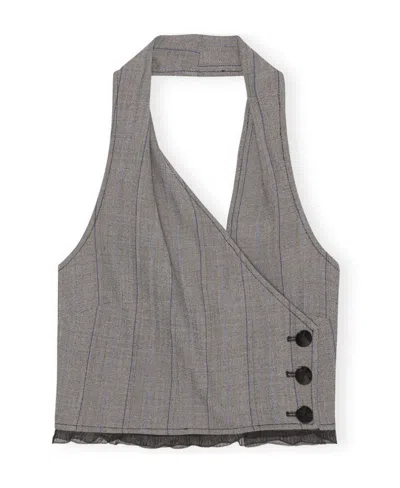 GANNI GREY HERRINGBONE SUITING VEST