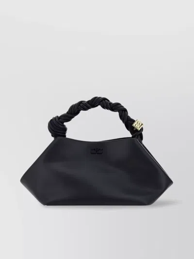 Ganni Hexagonal Leather Shoulder Bag With Butterfly Detail In Black