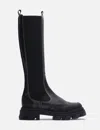 Ganni Solid Color Leather Platform Boots In Blue