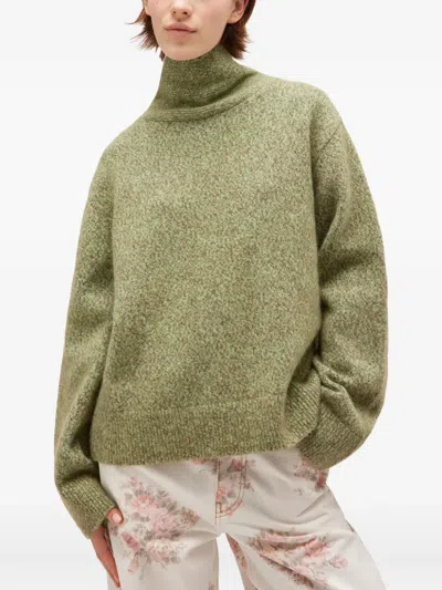 Ganni High-neck Brushed Pullover In Green