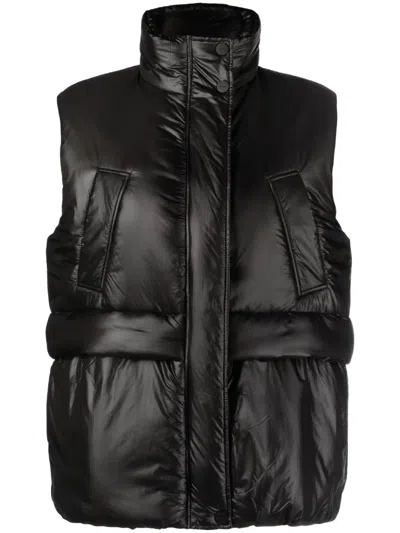 Ganni High-neck Concealed-fastening Gilet In Black