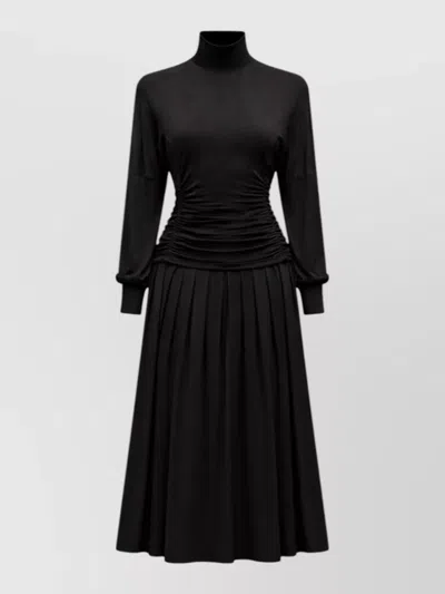 Ganni High Neck Dress Long Sleeves Midi In Black