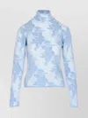 Ganni High Neck Floral Knitwear With Back Buttons In Blue