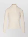 Ganni High Neck Long Sleeve Sheer Flower Knit In Black