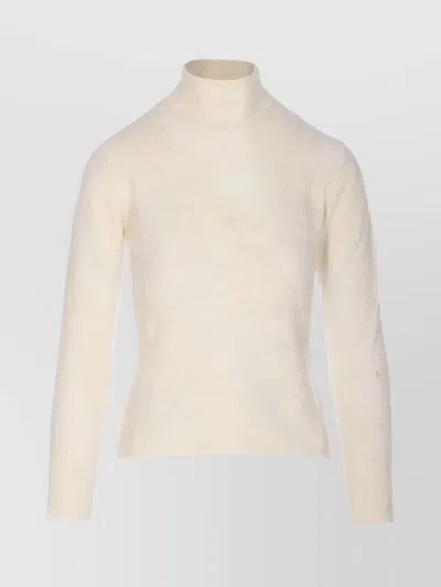 GANNI HIGH NECK LONG SLEEVE SHEER FLOWER KNIT