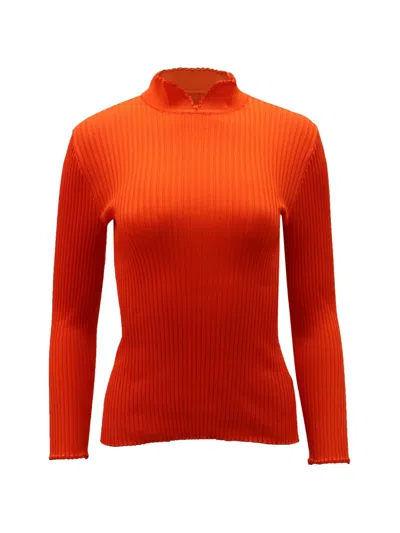 Pre-owned Ganni High-neck Ribbed Top In Orange