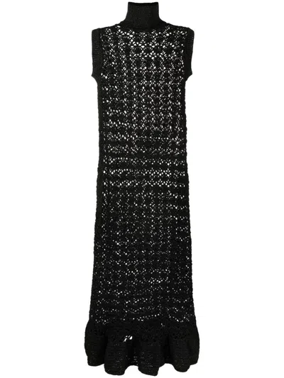 Ganni High-neck Sleeveless Dress In Black