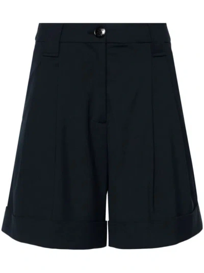 Ganni High-rise Pleated Shorts In Blue