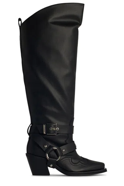 Ganni Black High Shaft Embroidered Western Tall Boots
