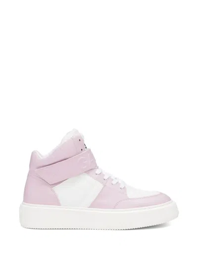 Ganni Two-tone Faux Leather And Canvas High-top Sneakers In Multi