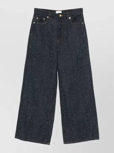 Ganni High Waist Denim Trousers Wide Leg In Gray