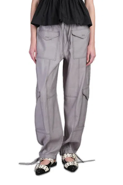 Ganni High Waist Drawstring Pants In Grey