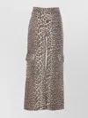 Ganni High Waist Leopard Print Wide Leg Trousers In Green