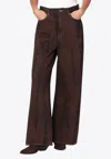 Ganni Wide Leg Jeans With Front And Back Pockets In Brown